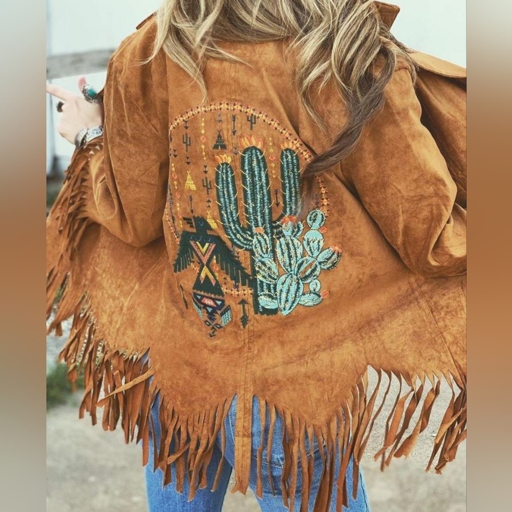 Faux Suede Embroidered Jacket